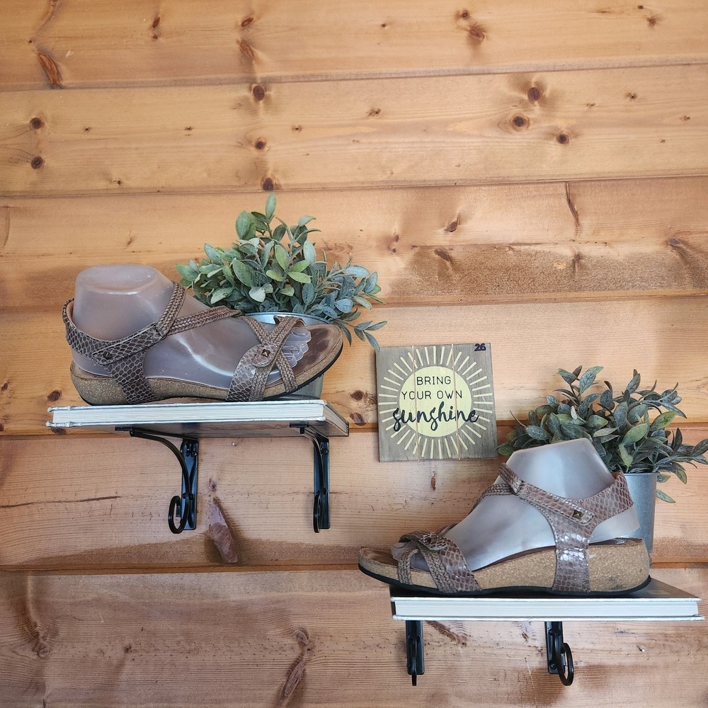 TAOS Footwear Ziggie Taupe Snake Braided Sandals Leather Cork Wedge Sz 9-9.5/40